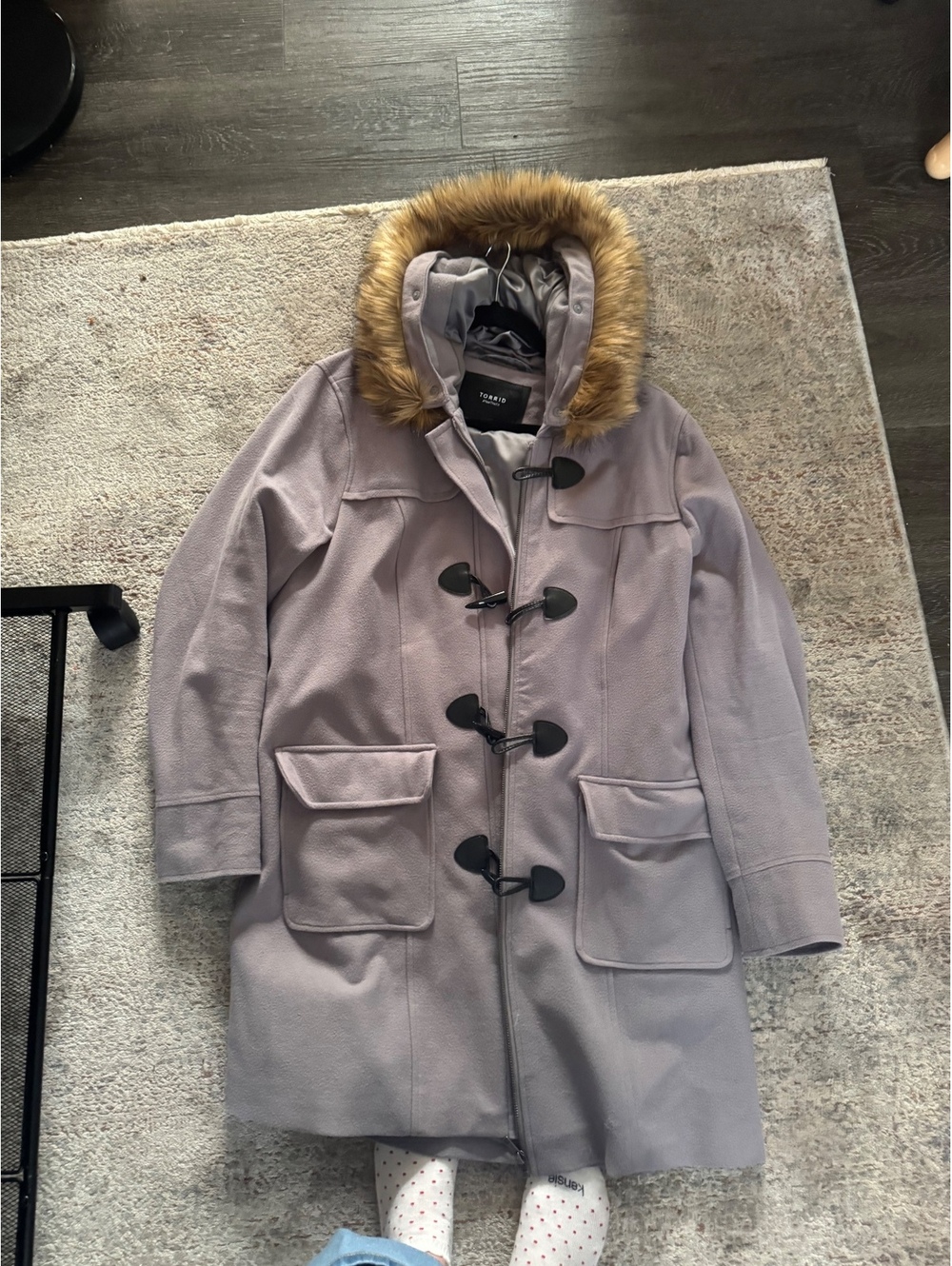 Torrid Women's Hooded Toggle Coat with Faux Fur Trim, Size 2